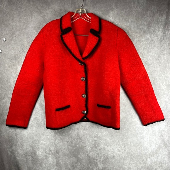 Vintage‎ Original Lanz Salzburg Wool Jacket Coat Austrian Red Black Blazer - Picture 1 of 10